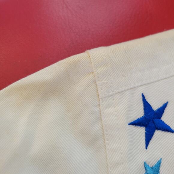 The Quacker Factory Denim Jacket Stars Angel Emroidered Red White Blue Sze S NWT - Picture 6 of 7